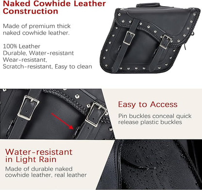 Dream Apparel Naked Cowhide Leather Motorcycle Saddle Bags Studded Throw Over - Image 3