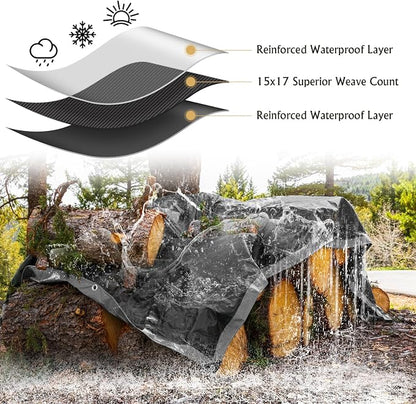 AROIC 10x12FT Heavy Duty Tarps Waterproof, 16 Mil Thick Camping Tarp-15x17 Weave - Image 5