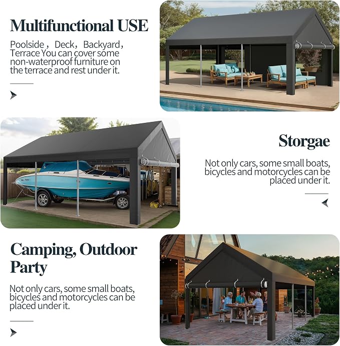 Shintenchi Carport 10' x 20' Heavy Duty Portable Garage, Carport Canopy - Image 5