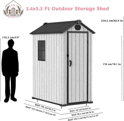 3.4x5.3 FT Resin Outdoor Storage Shed, 125 Cuft Garden Tool Sheds & Outdoor - Image 7