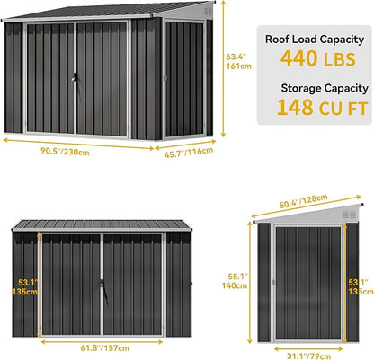 DWVO 8x4 FT Outdoor Weatherproof Storage Shed, Secure Metal Bike Shed - Image 9