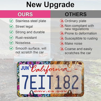 LivTee Flower Floral License Plate Frames, 4 Holes Stainless Steel License - Image 6
