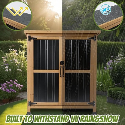 Outdoor Storage Cabinet, Small Wood & Metal Storage Shed - Image 4