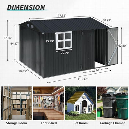 Verano Garden 10x8FT Outdoor Storage Shed, Large Galvanized Steel Metal Garden - Image 3