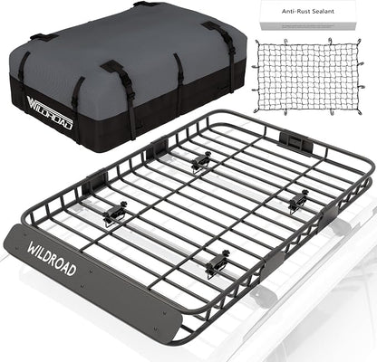 WILDROAD Car Roof Cargo Carrier Combo of Upgraded 64"x 39"x 4" Roof Rack Cargo by WILDROAD