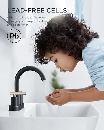 FORIOUS 4 Inch Centerset Bathroom Sink Faucet Black and Brushed Nickel - Image 4