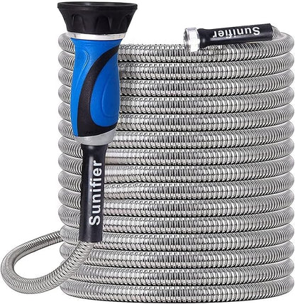 Metal Garden Hose 25 Ft Flexible Stainless Steel Garden Hose Lightweight by Sunifier