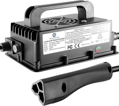 800W Lead Acid Battery Charger 48 Volt 15 AMP 3-Pin Triangular Plug EZGO RXV & by Eliumsync