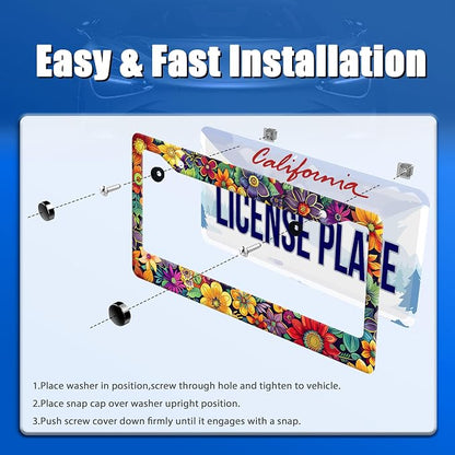 Bright Flowers Colorful Floral License Plate Frame Flower License Plate - Image 3