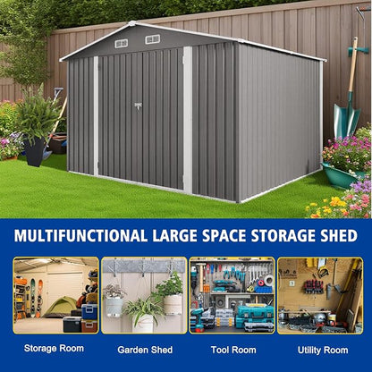 10 x 8 FT Large Outdoor Storage Shed w/Lockable Door, Heavy Duty Metal Garden - Image 8