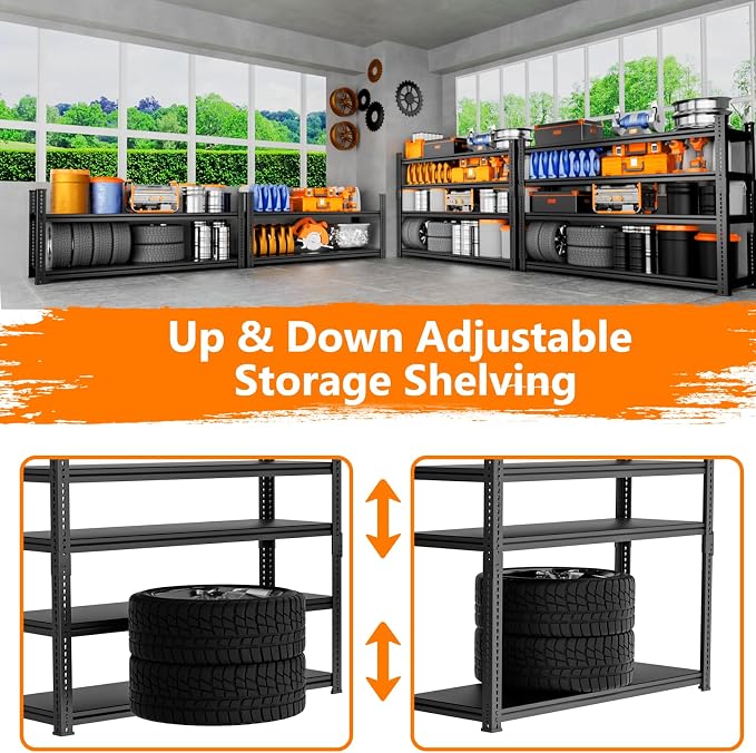 Storage Shelves Heavy Duty 4 PCS, 5-Tier Adjustable Metal Industrial Utility - Image 6