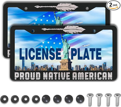 License Plate Frames Black and White License Plate Holder Proud Native American by Unknown