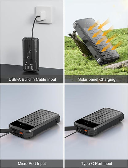 Solar Charger Power Bank, 40000mAh Portable Phone Charger Built in 4 Cables - Image 4
