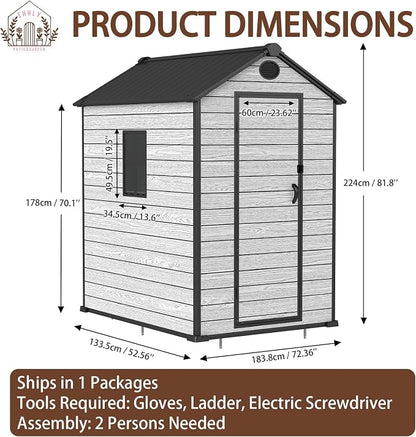 4.4x6 FT Resin Outdoor Storage Shed Large, 230 Cuft Garden Tool Sheds & Outdoor - Image 9