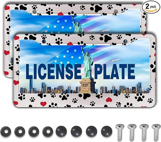 License Plate Frames Black, and Red License Plate Bracket Dog Footprints by Unknown