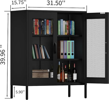 Metal Storage Cabinet with Mesh Doors and Shelves, 3-Tier Office Cabinet - Image 3