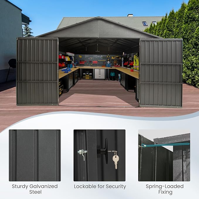 Domi 12'x25' Metal Garage Shed, Heavy Duty Outdoor Steel Carport - Image 6
