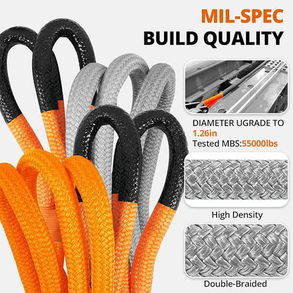 Kinetic Recovery Tow Rope: 1.26" x 30ft 55000LBS Snatch Strap Heavy Duty - Image 4