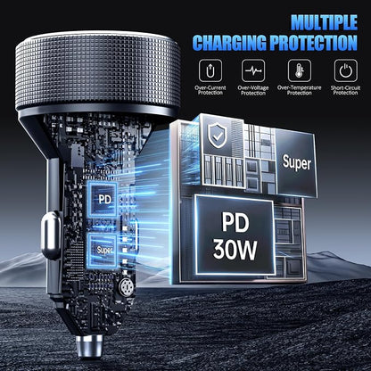 Car Charger with USB C Cable, 78W 4 Port Car Phone Charger Adapter Fast Charging - Image 5