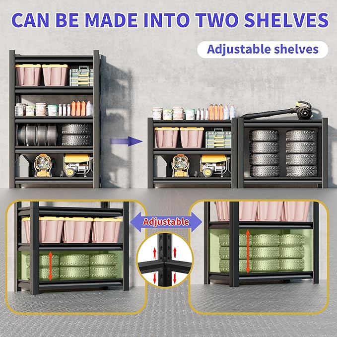 5-Tier Heavy Duty Metal Garage Shelving Unit, Industrial Style, Adjustable - Image 6