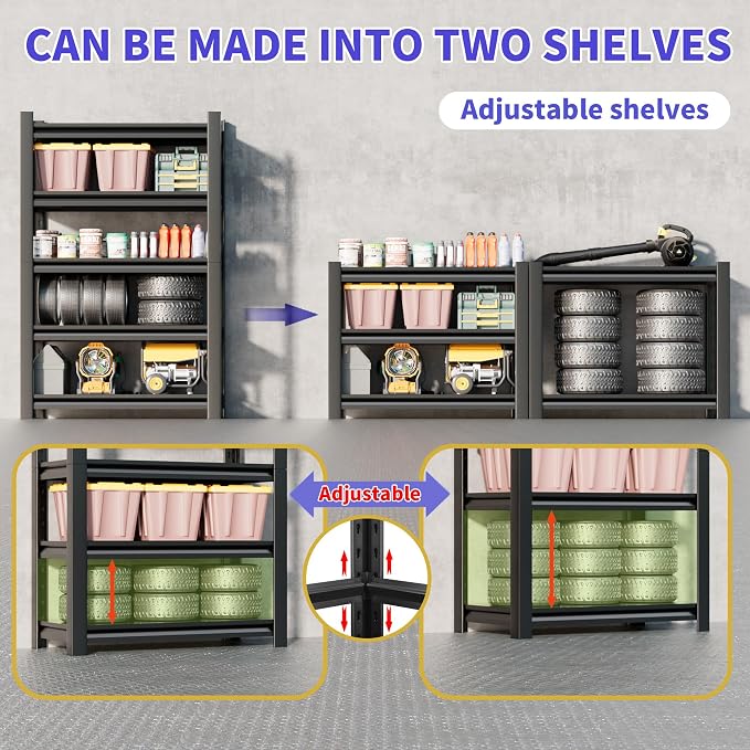 2 Sets Metal Garage Shelving Unit, 3000 lbs Industrial Shelves - Image 6