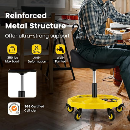 Goplus Rolling Garage Stool, 20”-25” Height Adjustable Mechanic Stool - Image 4