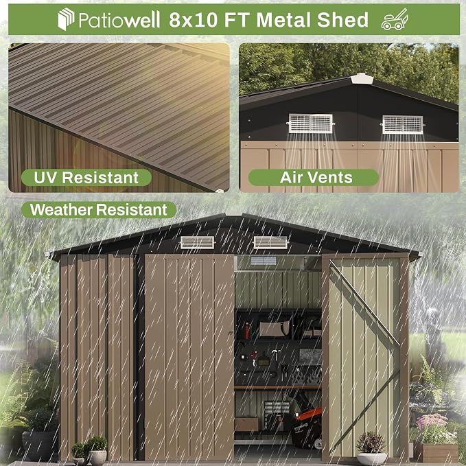 Patiowell 8x10 FT Outdoor Storage Shed, Large Garden Tool Metal Shed - Image 6