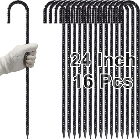VVOKGO Rebar Stakes 24 Inch J Hook Heavy Duty Ground Anchors, 3/8 Inch Diameter by VVOKGO