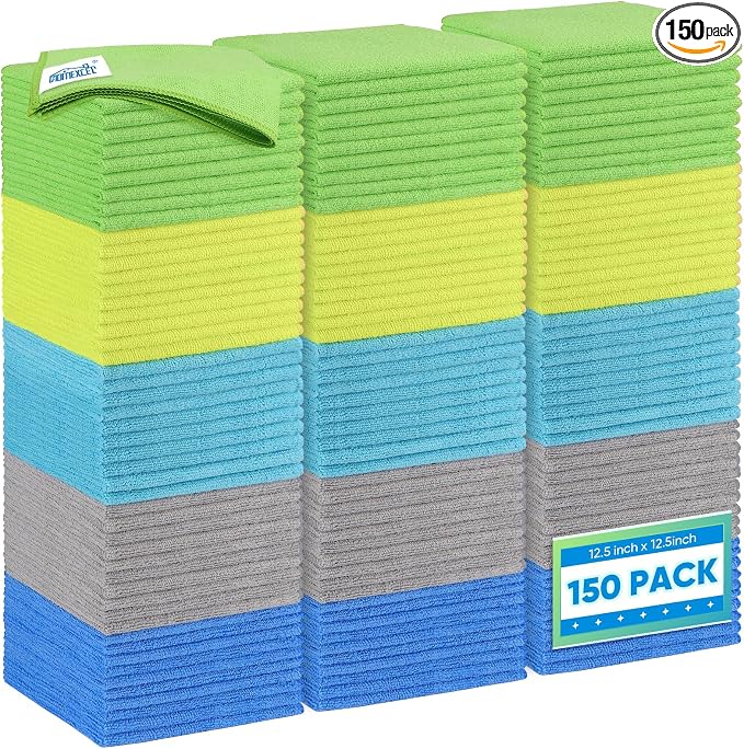 HOMEXCEL Microfiber Cleaning Cloth 150 Pack, 12.5 x 12.5 inch Microfiber Towels by HOMEXCEL