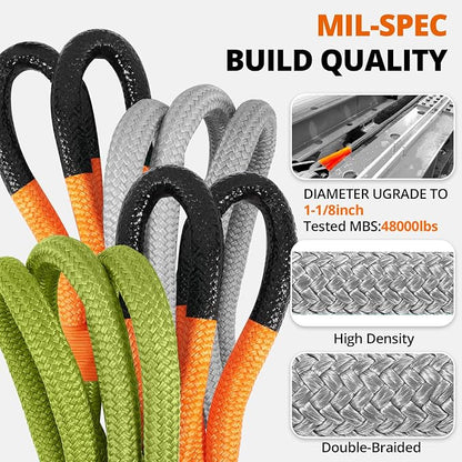 Kinetic Recovery Tow Rope: 1-1/8" x 20ft 48000LBS Snatch Strap - Image 2