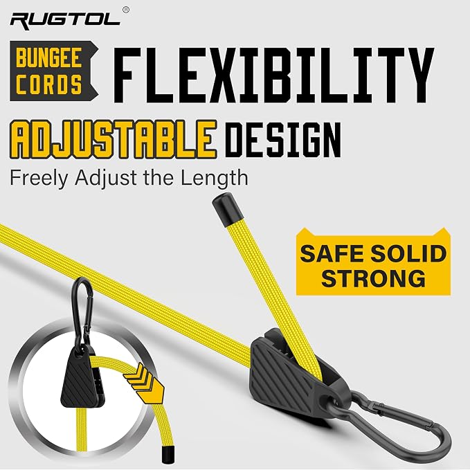 Bungee Cords with Hooks, 36 Inch Adjustable Yellow Bungee Cords with Carabiner - Image 2