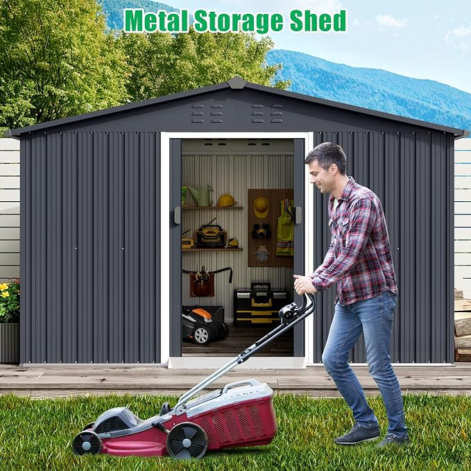 10x10 Ft Outdoor Storage Shed, Steel Utility Tool Shed - Image 7