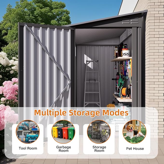 Lean to Storage Shed 4 x 9 FT Outdoor Metal Wall Storage Shed & Garden Storage - Image 3