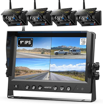 4 Magnetic Solar Wireless Backup Camera HD1080P 9" Loop Recording Monitor by ZEROXCLUB