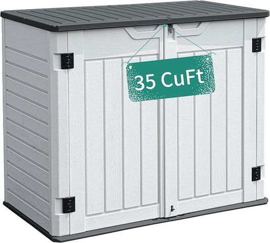 YITAHOME Outdoor Horizontal Storage Sheds w/o Shelf, 35 Cu Ft Lockable Resin by YITAHOME