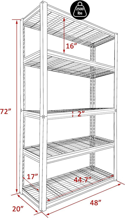 MUPATER 48" W x 20" D x 72" H Metal Storage Shelves, Garage Shelving Unit - Image 3