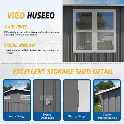 10x8x6.4FT Outdoor Storage Shed, Galvanized Steel Garden Shed - Image 2