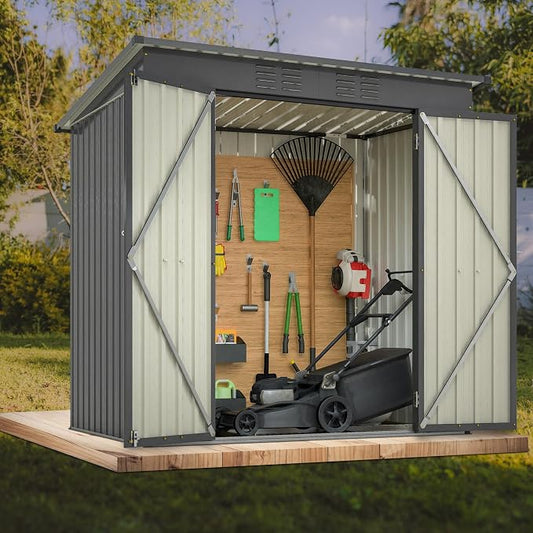 Outdoor Storage Shed, 6 X 4ft Metal Galvanized Steel Garden Shed by Hohuqeri