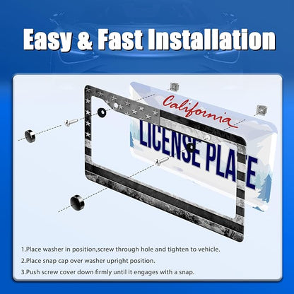 Grey Black American Flag License Plate Frame Vintage USA Flag License Plate - Image 3