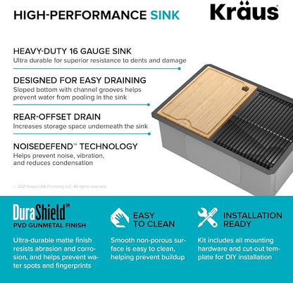 KRAUS Kore Workstation 27-inch Undermount 16 Gauge Black Stainless Kitchen Sink - Image 5