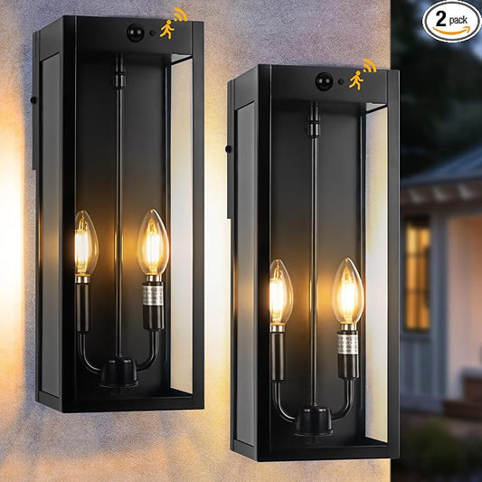 Black Motion Sensor Outdoor Lights 2-Light, 16” Modern Dusk to Dawn Sensor by Brighteningspacesmoments