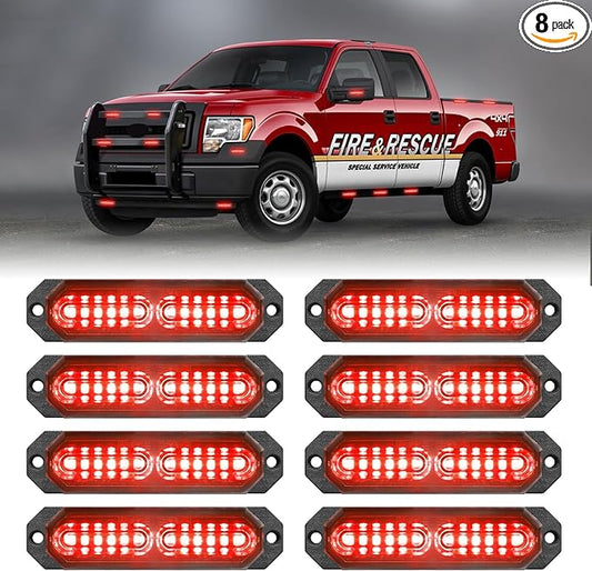 HLauto 1200T Emergency Strobe Grille Lights: 8pcs 12 LED Sync Feature Safety by HLauto