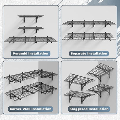 4 Pack Heavy Duty Garage Wall Shelving Set, Wall Mounted Garage Shelves 1000lbs - Image 6