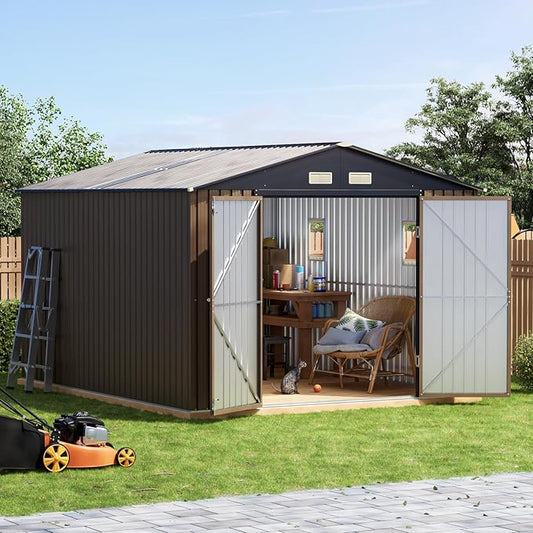 10x12 FT Outdoor Metal Storage Shed, Double Swing Doors, 2 Clear Windows by Unknown