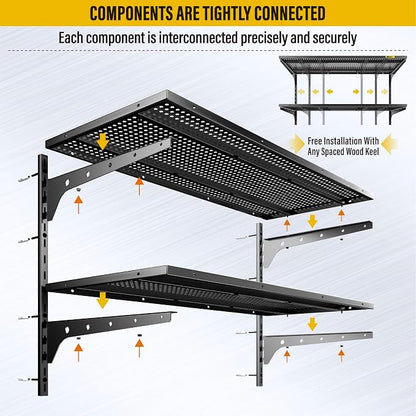 2-Pack×2 Tier 1.3x3ft Garage Shelving Wall Mounted, 800 lbs Load - Image 5