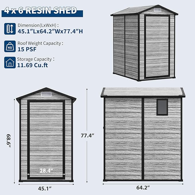 All-Weather Resin Shed with Window, Outdoor Plastic Garden Shed with Lockable - Image 2