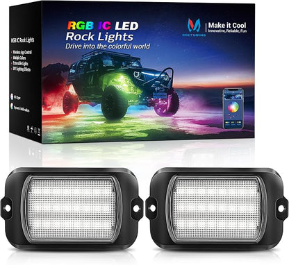 MICTUNING 2025 1000% Bright Q1 MAX RGB+IC Rock Lights, 2 Pods Chasing by MICTUNINGINC