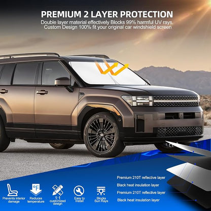 Windshield Sun Shade for H-yund-ai Santa Fe 2019-2025 2026 Foldable Sunshade - Image 3
