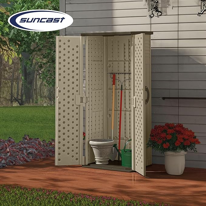Suncast 22 Cubic Feet Capacity Tall Plastic Vertical Outdoor Shed - Image 5