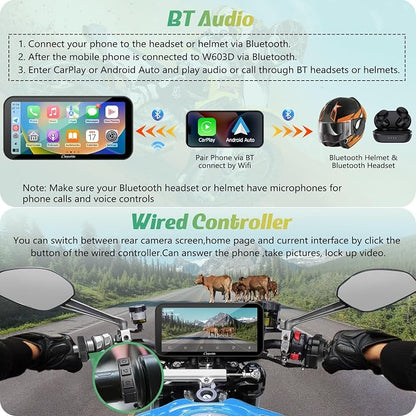 Carpuride W603D Motorcycle GPS Carplay Screen, Wireless CarPlay & Android Auto - Image 4